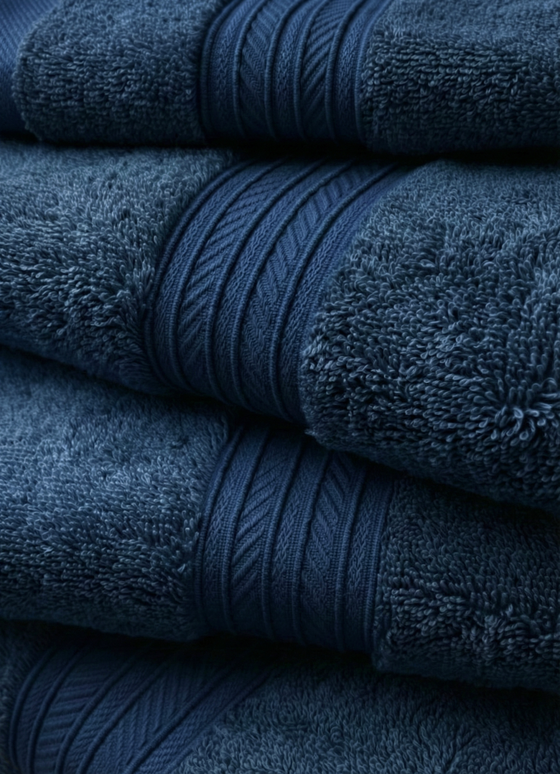 Set prosoape premium 4 piese, baie + mâini, 100% bumbac, albastru inchis