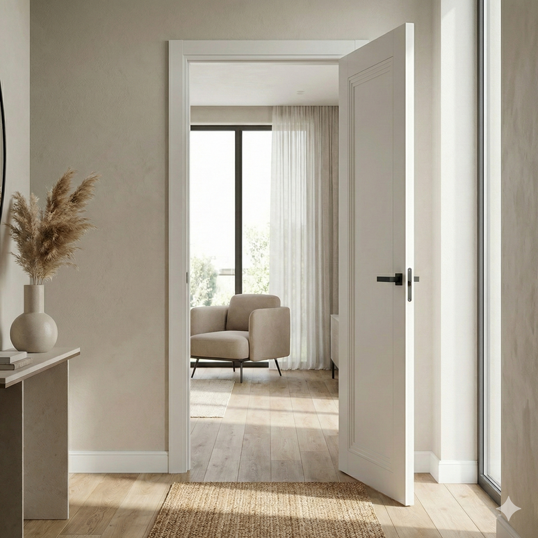 Ușă de interior T-12 albă cu casetă frezată