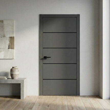 Ușă de interior PL-02 – design modern cu inserții metalice negre