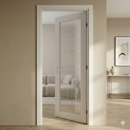 Ușă interior Loft Porto – Alb mat vopsit cu sticlă