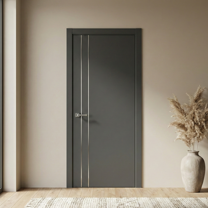 Ușă de interior PL-24 – eleganță modernă cu inserții verticale din aluminiu
