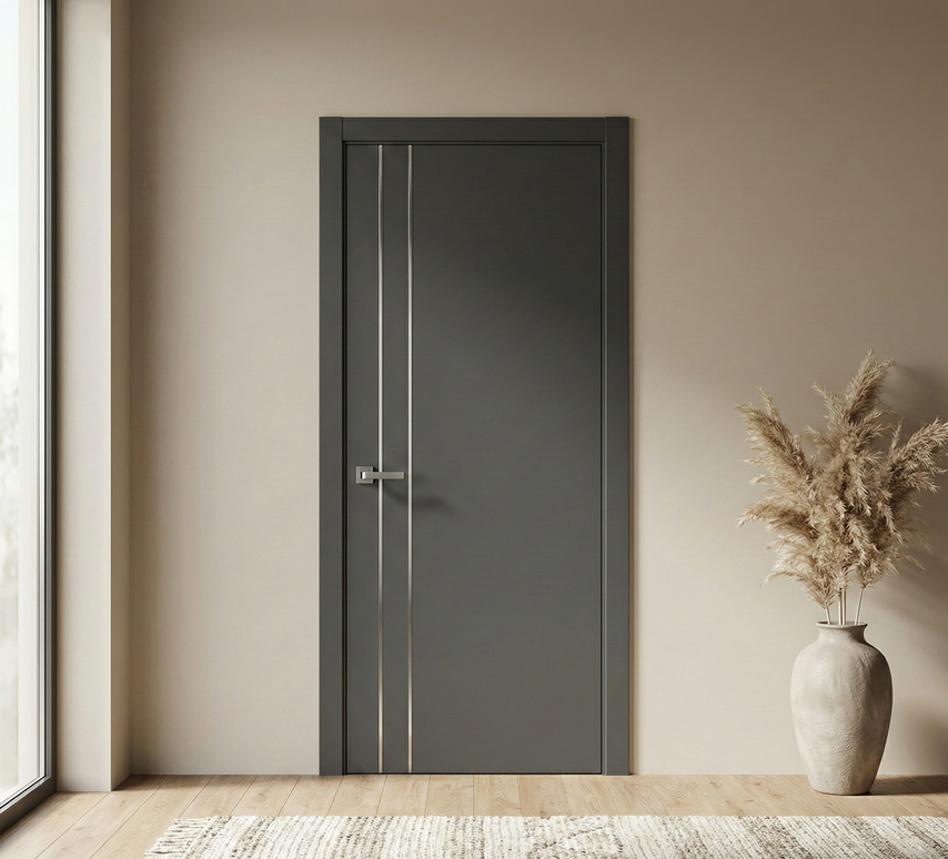 Ușă de interior PL-24 – eleganță modernă cu inserții verticale din aluminiu