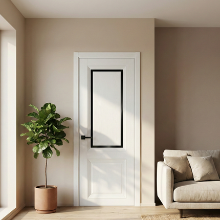 Ușă interior T-17 alba cu sticlă neagră sablată  – Eleganță clasică, adaptabilitate modernă