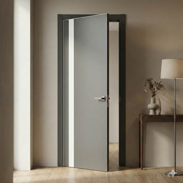Ușă de interior PL-04 – design vertical cu sticlă aplicată
