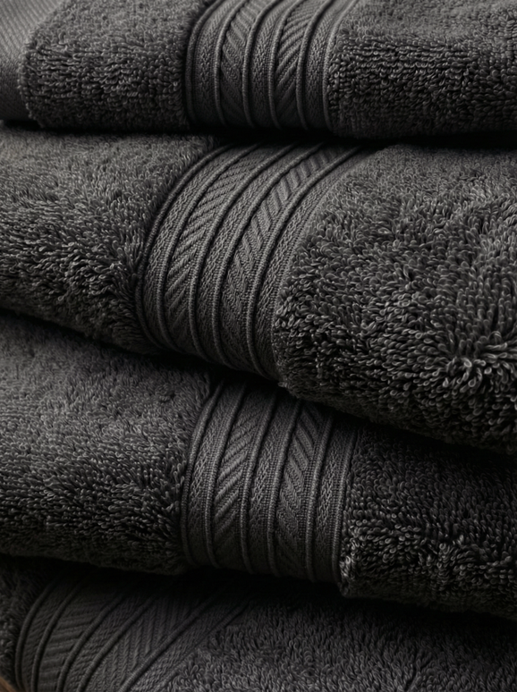 Set prosoape premium 4 piese, baie + mâini, 100% bumbac, gri antracit