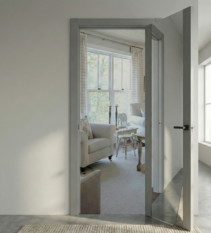 Ușă de interior PL-14 – design simetric cu oglindă/sticlă aplicată