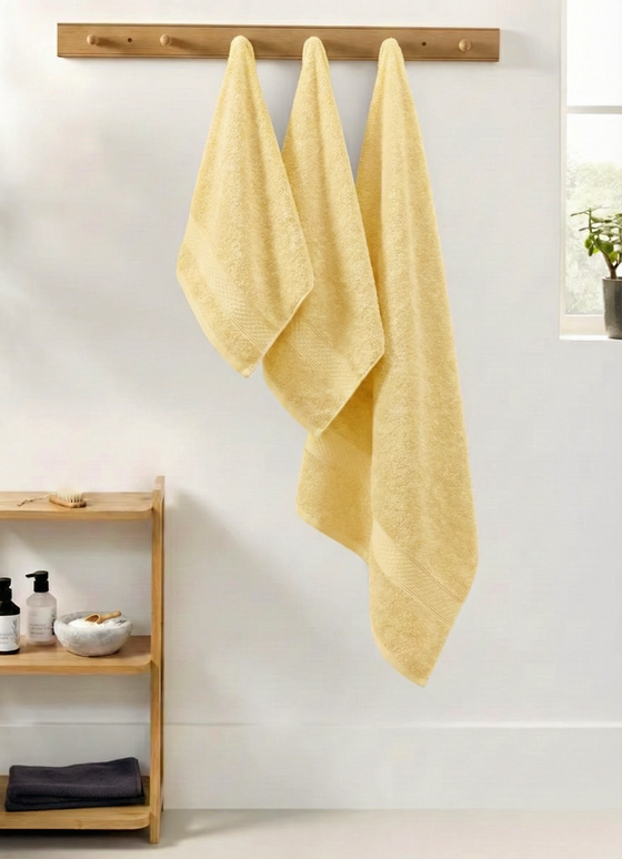 Set 3 prosoape baie, bumbac 100%, GALBEN, 75×150 cm + 40×80 cm + 50×80 cm