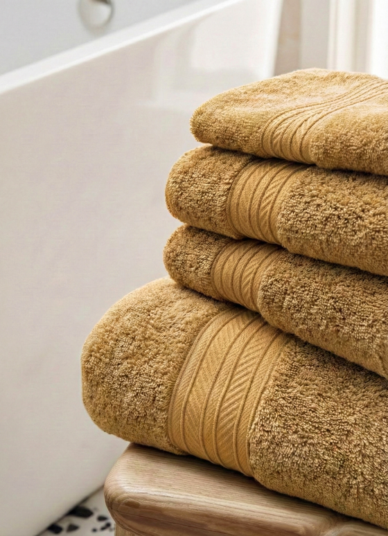 Set prosoape premium 4 piese, baie + mâini, 100% bumbac, mustar