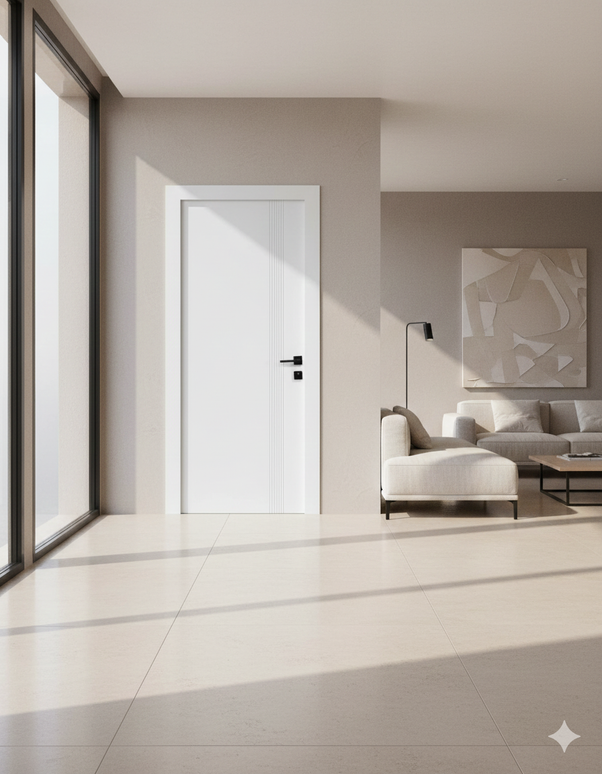 Ușă de interior albă JY-003 cu toc reglabil – stil modern minimalist, complet echipată, livrare rapidă