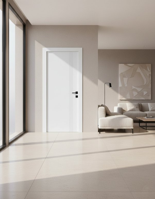 Ușă de interior albă JY-003 cu toc reglabil – stil modern minimalist, complet echipată, livrare rapidă