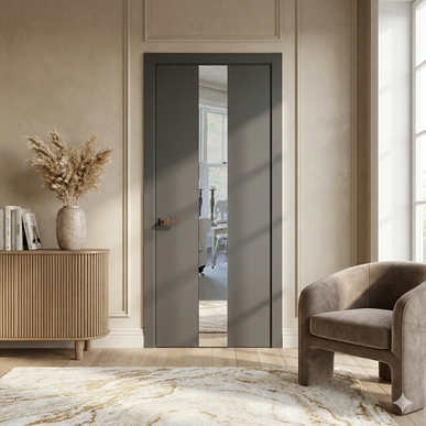 Ușă de interior PL 06 – Design modern cu bandă centrală din sticlă sau oglindă
