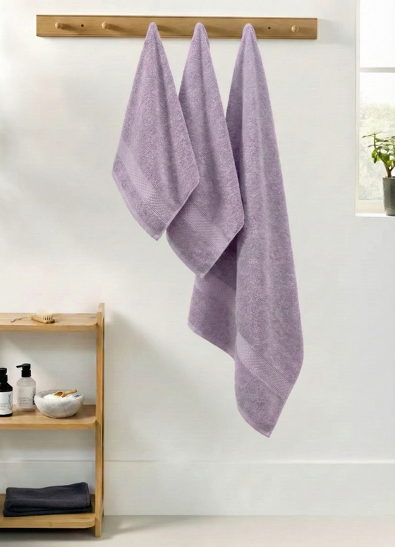 Set 3 prosoape baie, bumbac 100%, LAVANDĂ, 75×150 cm + 40×80 cm + 50×80 cm
