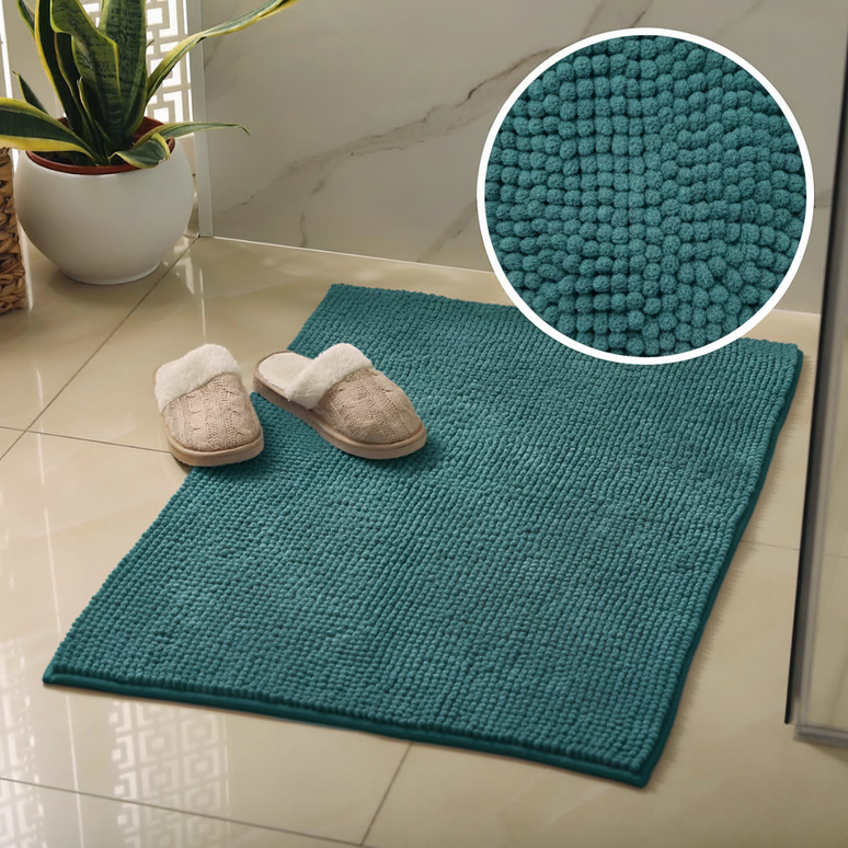Covoraș baie din chenilia fină, strat antiderapant, 45×70 cm, Turcoaz inchis