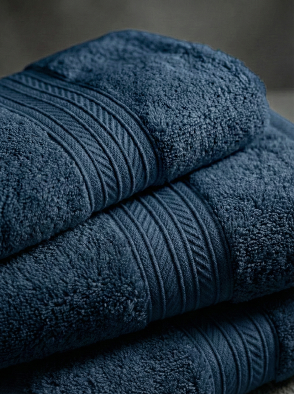 Set prosoape premium 4 piese, baie + mâini, 100% bumbac, albastru inchis