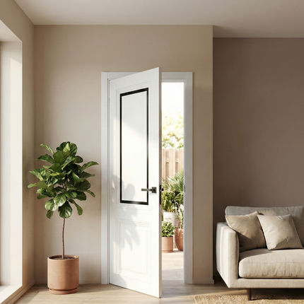 Ușă interior T-17 alba cu sticlă neagră sablată  – Eleganță clasică, adaptabilitate modernă