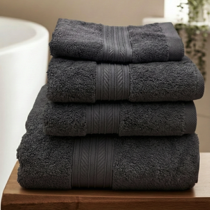 Set prosoape premium 4 piese, baie + mâini, 100% bumbac, gri antracit
