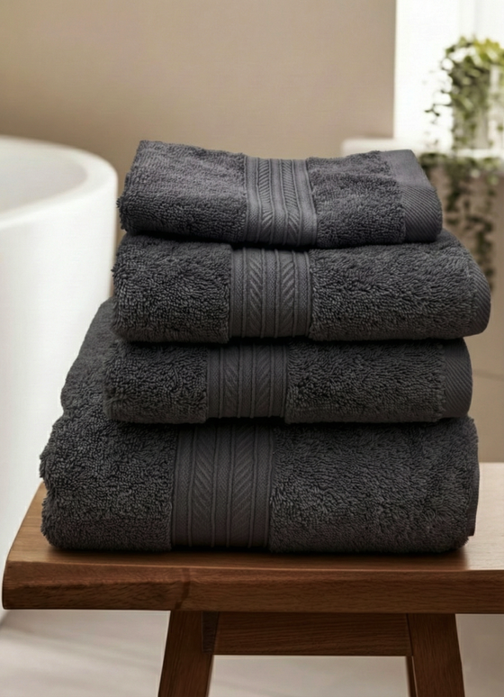 Set prosoape premium 4 piese, baie + mâini, 100% bumbac, gri antracit
