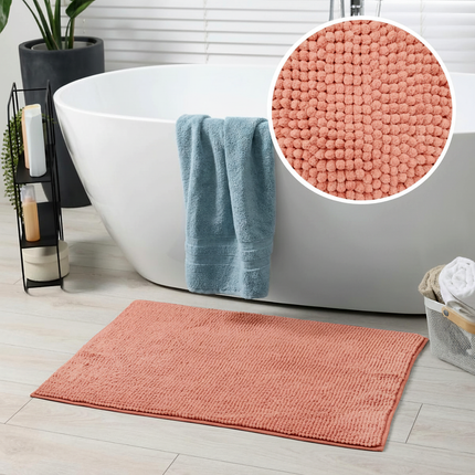 Covoraș baie din chenilia fină, strat antiderapant, 45×70 cm, Somon cald