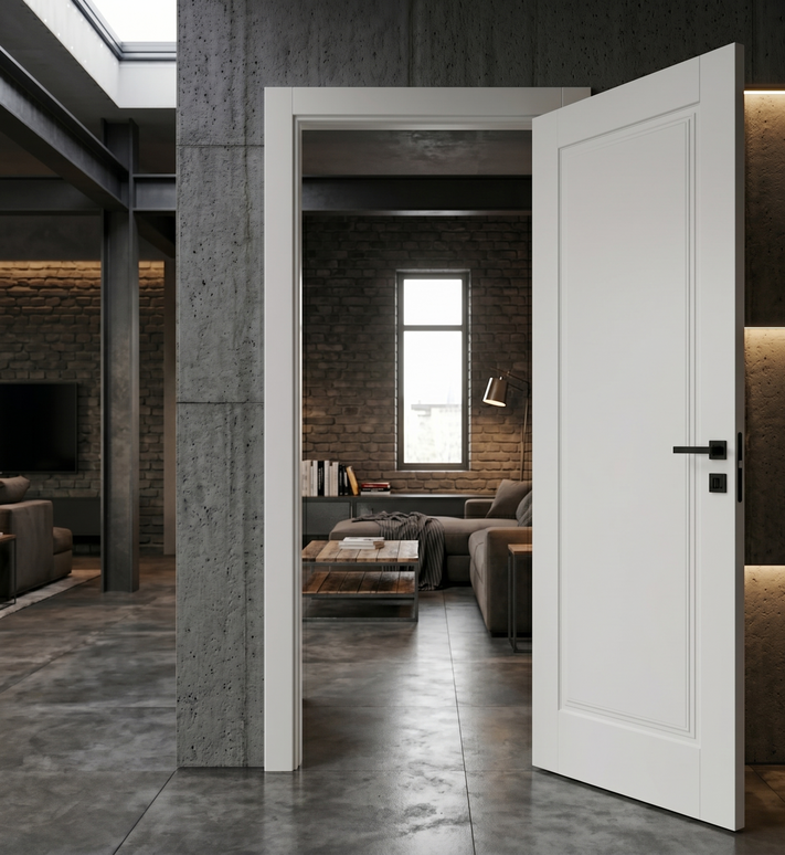 Ușă de interior albă JY-004 cu toc reglabil – design modern mat, complet echipată, livrare rapidă