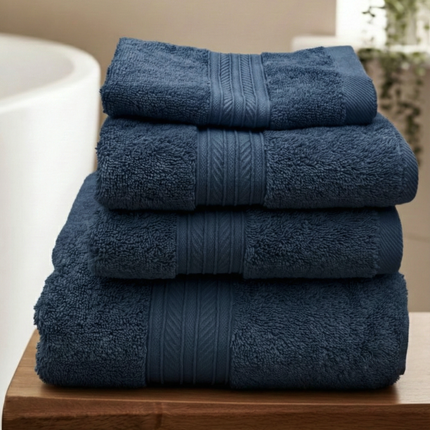 Set prosoape premium 4 piese, baie + mâini, 100% bumbac, albastru inchis