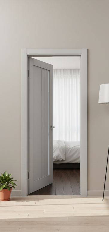 Ușă de interior ML-611 cu riflaj vertical și sticlă – stil premium