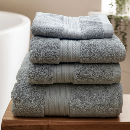 Set prosoape premium 4 piese, baie + mâini, 100% bumbac, gri