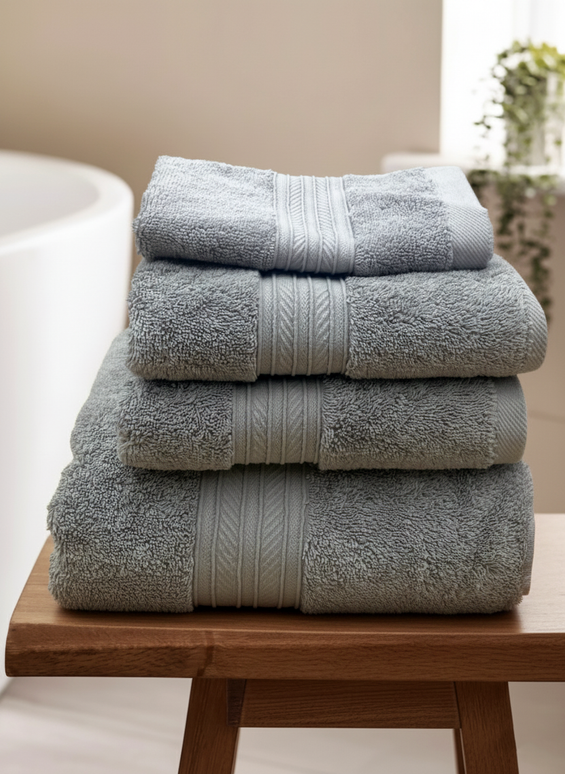 Set prosoape premium 4 piese, baie + mâini, 100% bumbac, gri