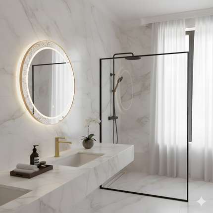 Baterie lavoar din alamă cu design vertical auriu