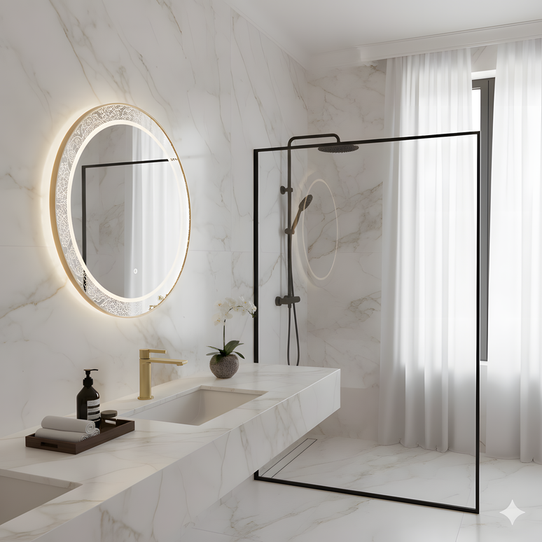 Baterie lavoar din alamă cu design vertical auriu