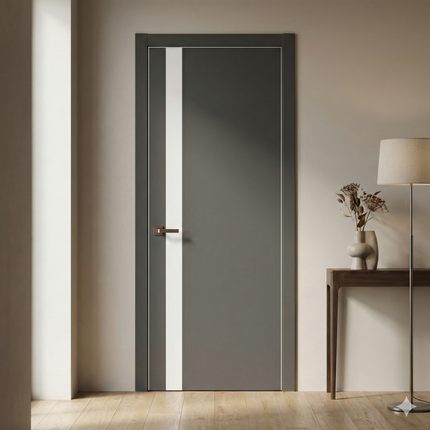 Ușă de interior PL-04 – design vertical cu sticlă aplicată
