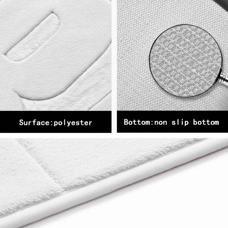 Covoraș baie cu inscripție BATH, antiderapant TRP, 45×75 cm, Alb