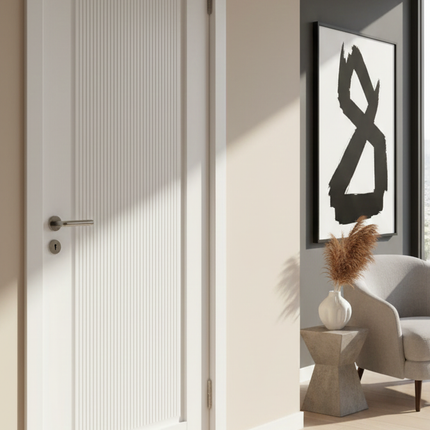 Ușă de interior albă mată riflată JY-AS 003