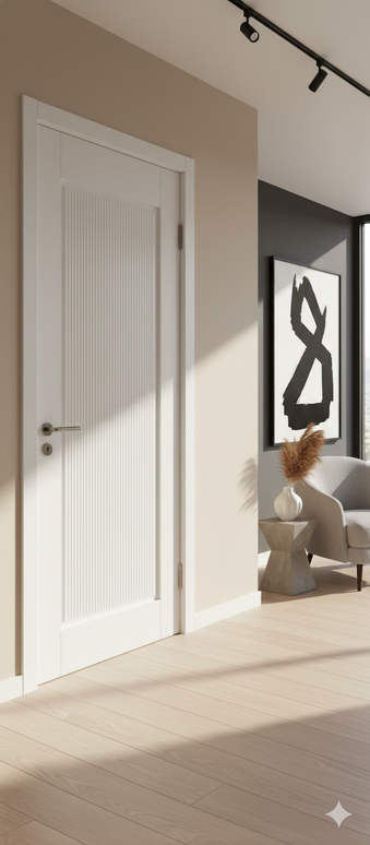 Ușă de interior albă mată riflată JY-AS 003