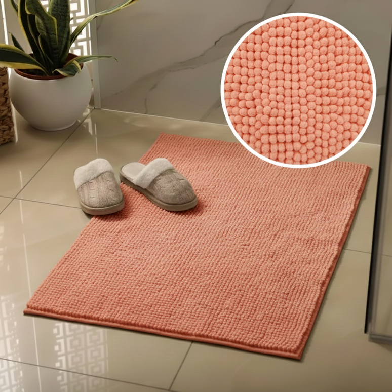 Covoraș baie din chenilia fină, strat antiderapant, 45×70 cm, Somon cald