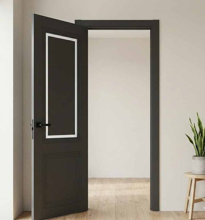 Ușă de interior T17-design cu chenar din sticlă și panou frezat
