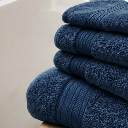 Set prosoape premium 4 piese, baie + mâini, 100% bumbac, albastru inchis