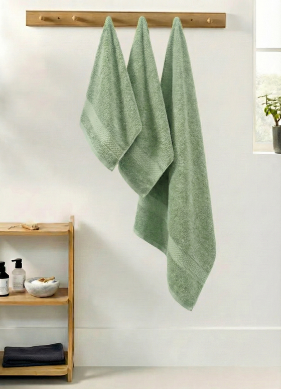 Set 3 prosoape baie, bumbac 100%, VERDE DESCHIS, 75×150 cm + 40×80 cm + 50×80 cm