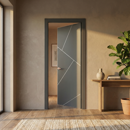 Ușă de interior PL-15 – design geometric avangardist cu inserții aluminiu