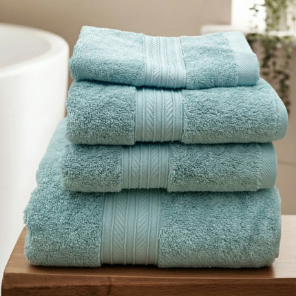 Set prosoape premium 4 piese, baie + mâini, 100% bumbac, turcoaz