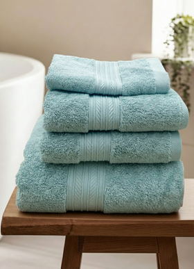 Set prosoape premium 4 piese, baie + mâini, 100% bumbac, turcoaz