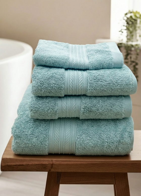 Set prosoape premium 4 piese, baie + mâini, 100% bumbac, turcoaz