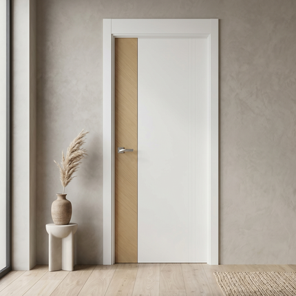 Ușă vopsită JYP-104 Alb cu inserție furnir și riflaj