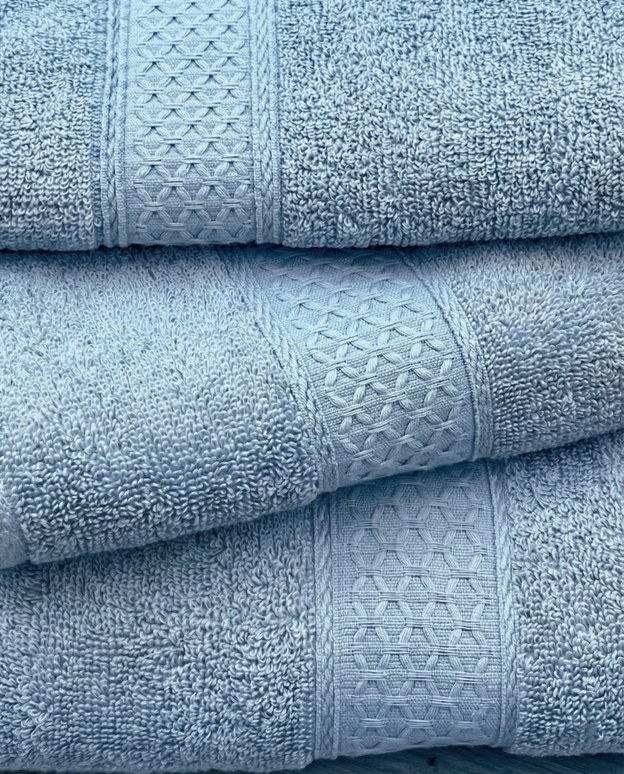 Set 3 prosoape baie, bumbac 100%, ALBASTRU GRI, 75×150 cm + 40×80 cm + 50×80 cm