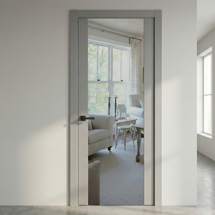 Ușă de interior PL-14 – design simetric cu oglindă/sticlă aplicată