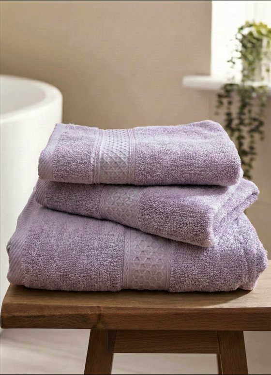 Set 3 prosoape baie, bumbac 100%, LAVANDĂ, 75×150 cm + 40×80 cm + 50×80 cm