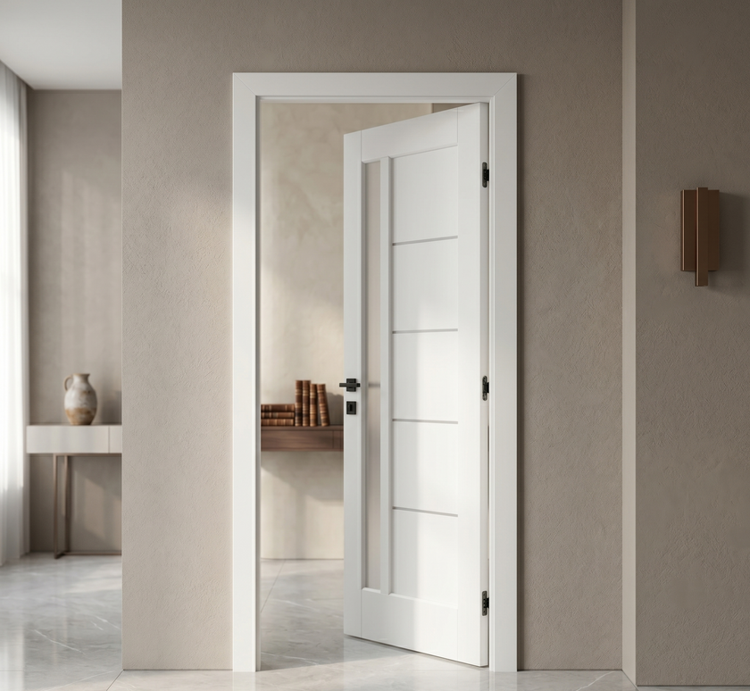 Ușă de interior albă cu sticlă satinată JY-AS-016