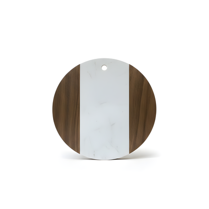 Tocător rotund din lemn de acacia și marmură albă, Ø25 cm, Olivy