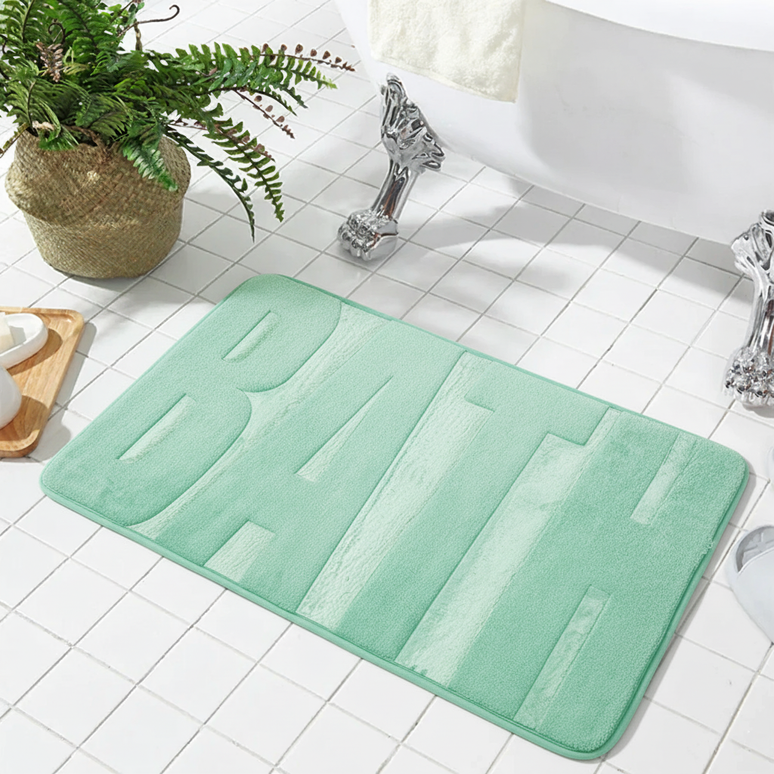 Covoraș baie cu inscripție BATH, antiderapant TRP, 45×75 cm, Verde menta