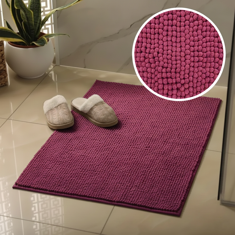 Covoraș baie din chenilia fină, strat antiderapant, 45×70 cm, Vișiniu