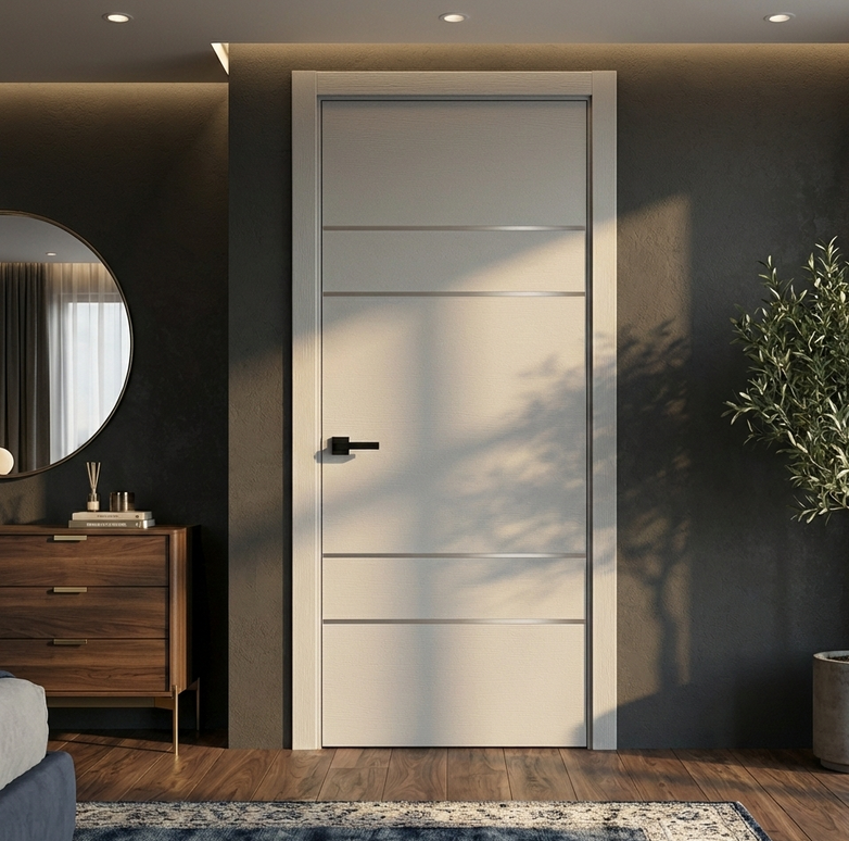 Ușă de interior PL-09 – design modern cu 4 inserții metalice